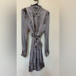Forever 21 Gray Pleated Wrap Dress with Bishop Sleeves